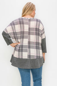 PSFU Gray Pink Plaid Shirt Top