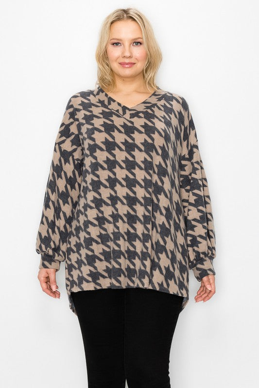 PSFU Mocha Houndstooth Soft Warm Top