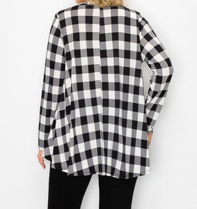 Black & White Plaid V  Neck Top