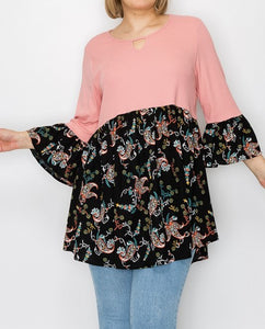 PSFU Peach Paisley Keyhole Neckline Tunic