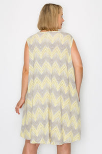 Gray Yellow Sleeveless Tank Dress