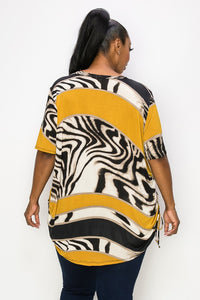 PSFU Yellow Gold Zebra Print Colorblock Tunic Top