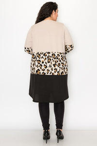 PSFU Colorblock Leopard Open Front Cardigan