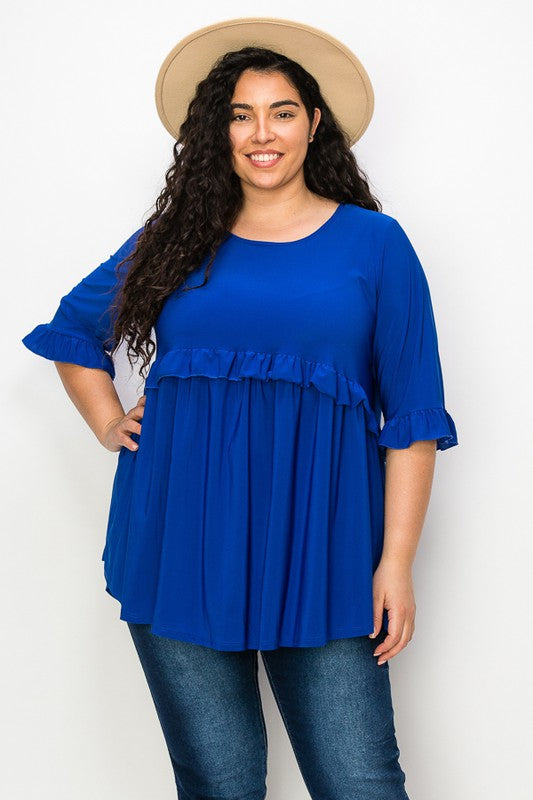 PSFU Royal Blue Ruffle Babydoll Shirt Top