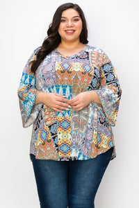 Blue Yellow Patchwork Paisley Shirt Top