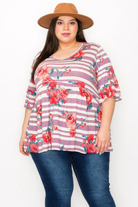 Purple Floral Stripe Top