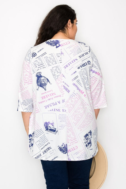 PSFU Newspaper Shirt Top Purple Pink White