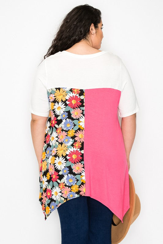 PSFU Pink Floral Asymetrical Shirt Top