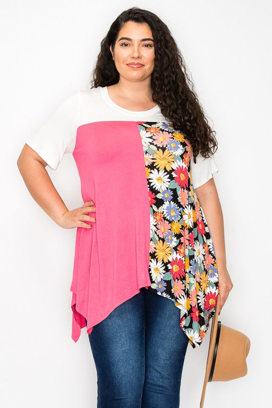 PSFU Pink Floral Asymetrical Shirt Top