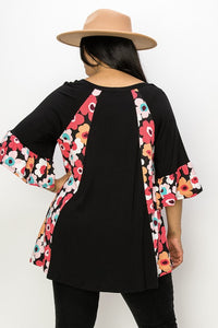 PSFU Slimming Black Floral Sides Shirt Top and Sleeves