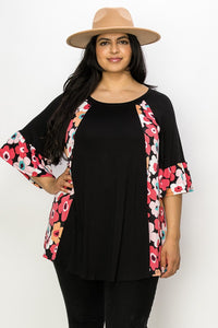 PSFU Slimming Black Floral Sides Shirt Top and Sleeves