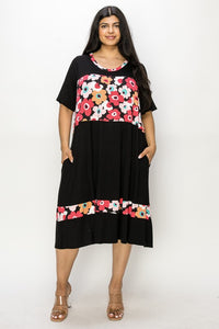 PSFU Black Floral Dress with Contrast Trim