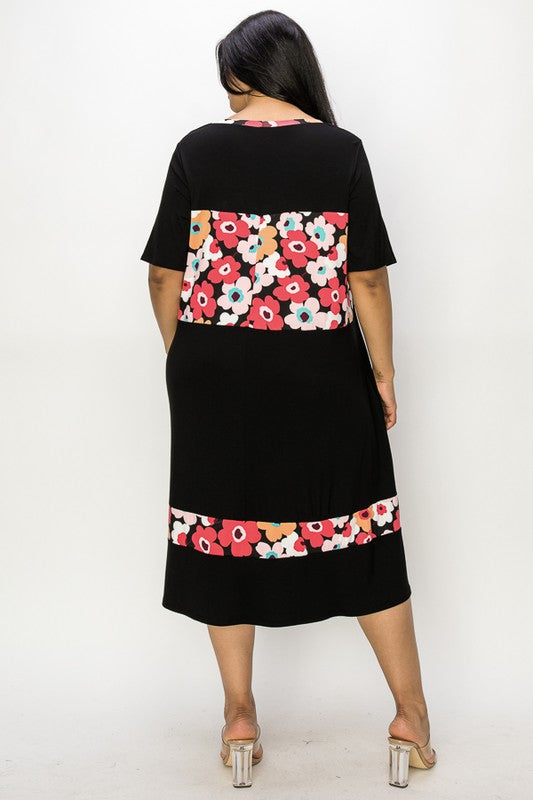 PSFU Black Floral Dress with Contrast Trim