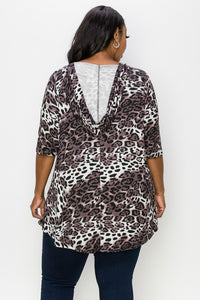 PSFU Brown Leopard Print Hooded Top Shirt Hoodie